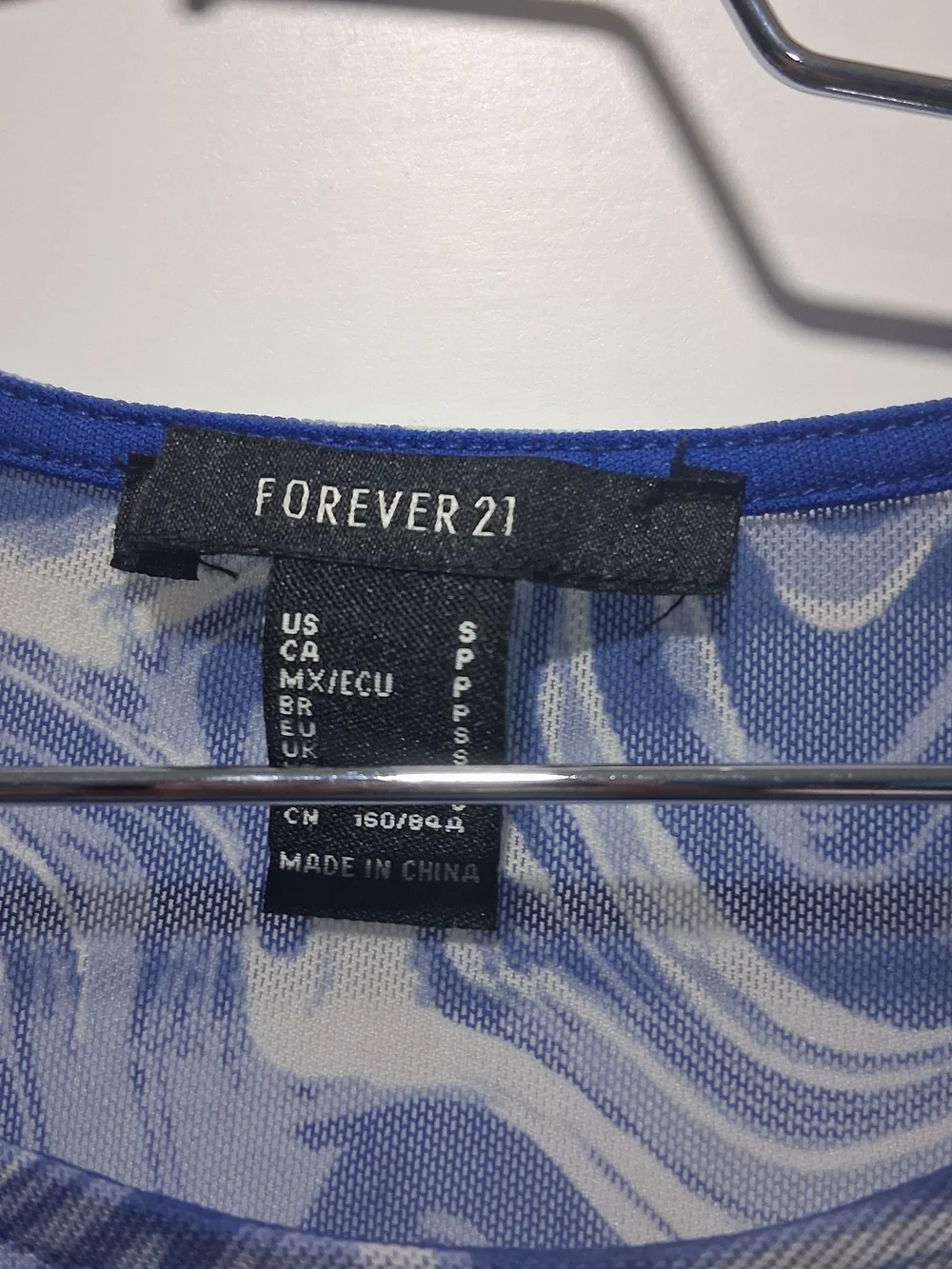 Forever 21 Blue and White Swirl Long Sleeve Mesh Bodycon Dress Small